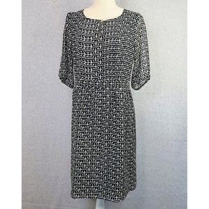 Ann Taylor Black and White Geometric Print Knee-Length Dress